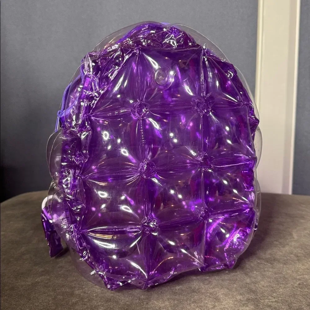 Purple Inflatable Bubble Backpack Zipper Closure One Size NEW